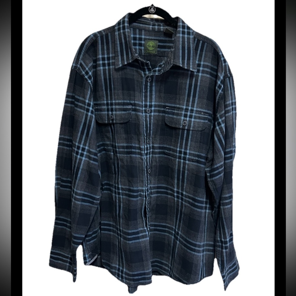 Timberland Button Up Shirt Size XL Navy Blue Plaid Classic Outdoors